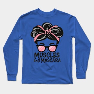 "Sassy Silhouette: Muscles and Mascara Magic" - Funny Ladies Workout Fitness Long Sleeve T-Shirt